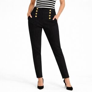 J. McLaughlin Hastings Black Sailor Pants High Rise Gold Lion Buttons